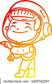 dibujo de línea de degradado cálido de un astronauta de dibujos animados feliz