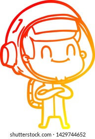 warm gradient line drawing of a happy cartoon astronaut
