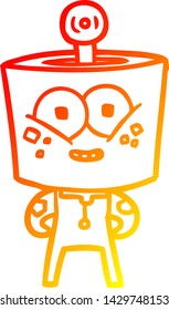 dibujo de línea de degradado cálido de un robot de dibujos animados feliz