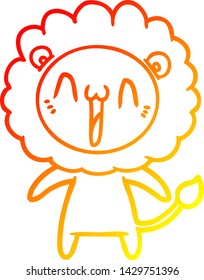 warm gradient line drawing of a happy cartoon lion
