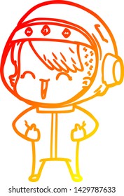 dibujo de línea de gradiente cálido de una feliz chica del espacio de dibujos animados