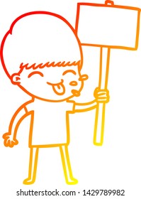 dibujo de línea de gradiente cálido de un niño de dibujos animados feliz