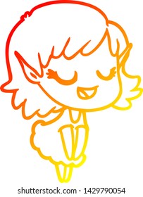 warm gradient line drawing of a happy cartoon elf girl