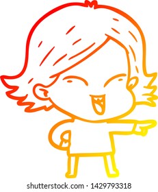 dibujo de línea de gradiente cálido de una niña de dibujos animados feliz