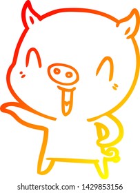 dibujo de línea de gradiente cálido de un cerdo de caricatura feliz