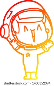 warm gradient line drawing of a happy cartoon astronaut