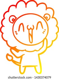 warm gradient line drawing of a happy cartoon lion