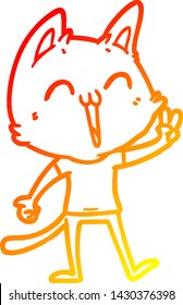 warm gradient line drawing of a happy cartoon cat meowing
