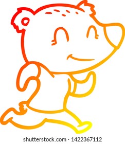 warm gradient line drawing of a healthy runnning bear cartoon