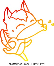 warm gradient line drawing of a howling wolf cartoon