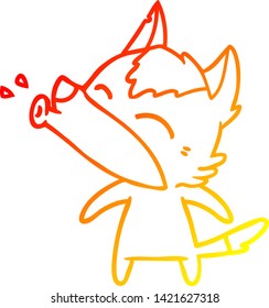 warm gradient line drawing of a howling wolf cartoon