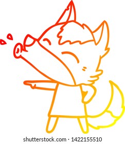 warm gradient line drawing of a howling wolf in dress cartoon