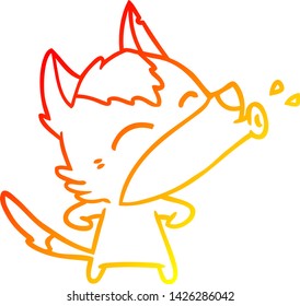 warm gradient line drawing of a howling wolf cartoon
