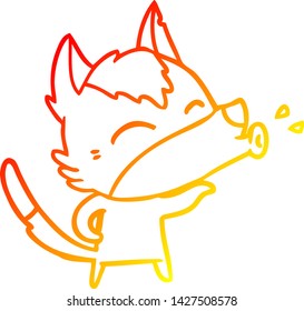 warm gradient line drawing of a howling wolf cartoon