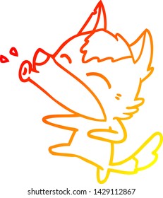 dibujo de línea de degradado cálido de una caricatura de lobo aullante