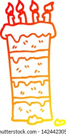 warm gradient line drawing of a huge cartoon birthday cake