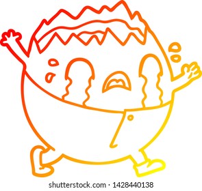 dibujo de línea de gradiente cálido de un humpty dumpty de huevo hombre llorando