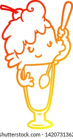 warm gradient line drawing of a ice cream soda girl