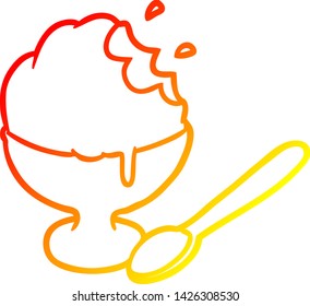 dibujo de línea de degradado cálido de un postre de helado en tazón