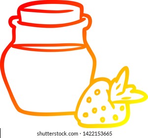 dibujo de línea de gradiente cálido de un frasco de mermelada de fresa