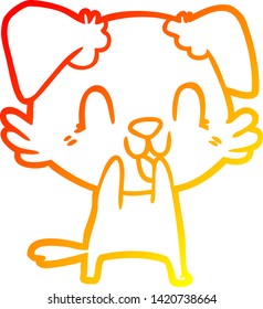 warm gradient line drawing of a laughing cartoon dog