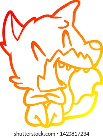 warm gradient line drawing of a laughing fox cartoon