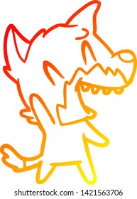 warm gradient line drawing of a laughing fox cartoon
