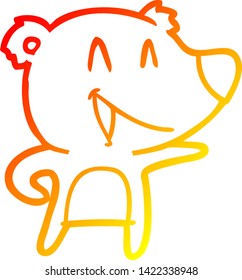 warm gradient line drawing of a laughing bear cartoon