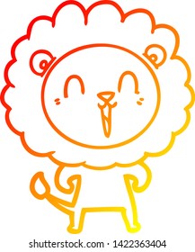 warm gradient line drawing of a laughing lion cartoon