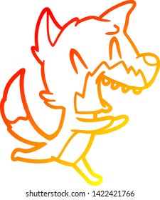 warm gradient line drawing of a laughing fox running away