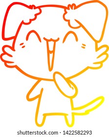 warm gradient line drawing of a laughing little dog cartoon