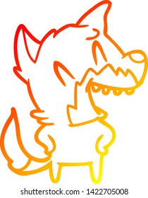 warm gradient line drawing of a laughing fox cartoon