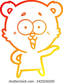 warm gradient line drawing of a laughing teddy  bear cartoon