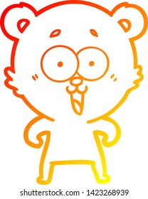 warm gradient line drawing of a laughing teddy  bear cartoon