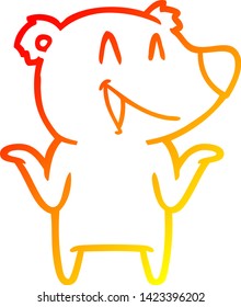 dibujo de línea de gradiente cálido de una caricatura de oso risible