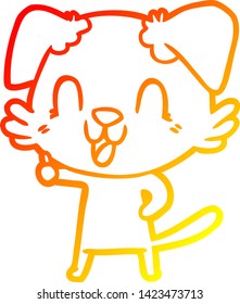 warm gradient line drawing of a laughing cartoon dog