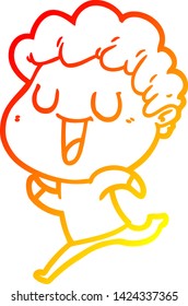 warm gradient line drawing of a laughing cartoon man running