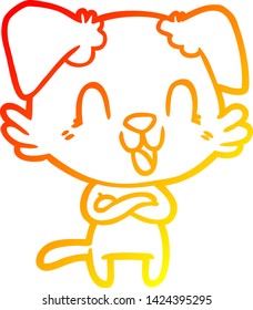 warm gradient line drawing of a laughing cartoon dog