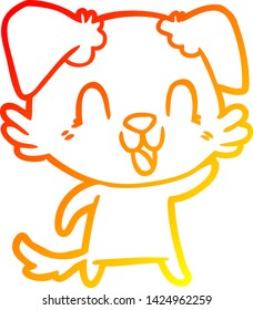 warm gradient line drawing of a laughing cartoon dog