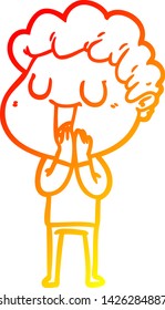 warm gradient line drawing of a laughing cartoon man