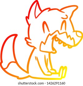 warm gradient line drawing of a laughing fox cartoon