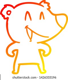 dibujo de línea de gradiente cálido de una caricatura de oso risible