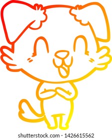 warm gradient line drawing of a laughing cartoon dog