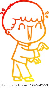 warm gradient line drawing of a laughing cartoon man pointing finger