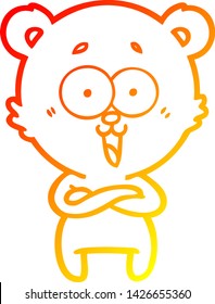 warme Farbverlauf-Linienzeichnung eines lachenden Teddybären-Cartoons