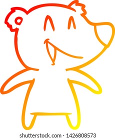 warm gradient line drawing of a laughing bear cartoon