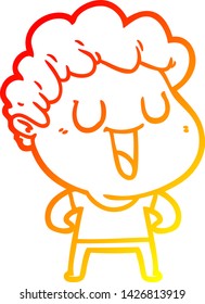 warm gradient line drawing of a laughing cartoon man