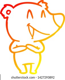 warm gradient line drawing of a laughing bear cartoon