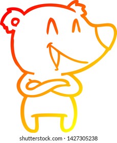 dibujo de línea de gradiente cálido de una caricatura de oso risible