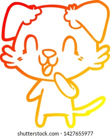 warm gradient line drawing of a laughing cartoon dog